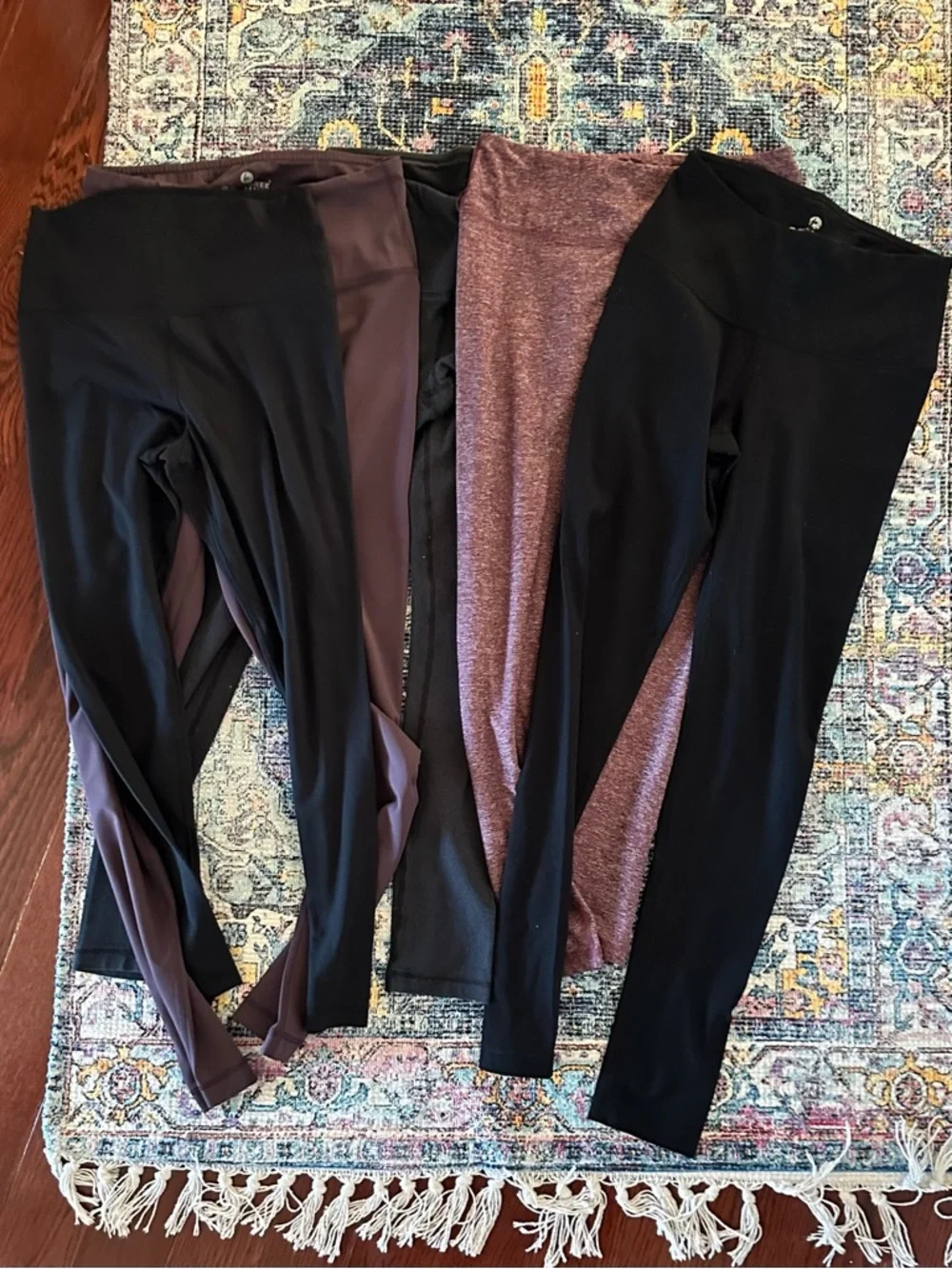 5 Mixed Activewear Leggings Bundle in Black, Plum, Heathered Burgundy - Picture 3 of 5